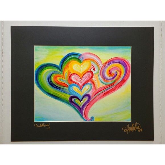 Debbie Arambula Art Print "CUDDLING" Heart Artist Signed 20x16 Mat Gilroy CA - Picture 1 of 9